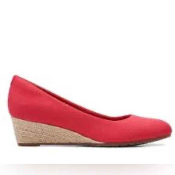 🆕 Clarks Mallory Luna Wedge Espadrilles Rope Pump, Cherry Red, Size 9.5M - Picture 2 of 9
